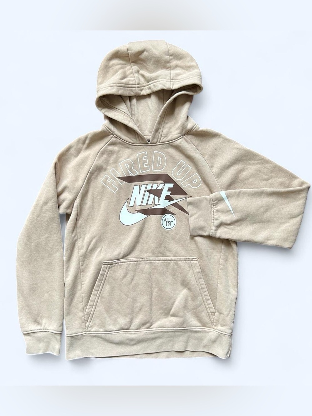 Nike Beige 'Fired Up' Graphic Hoodie Size M